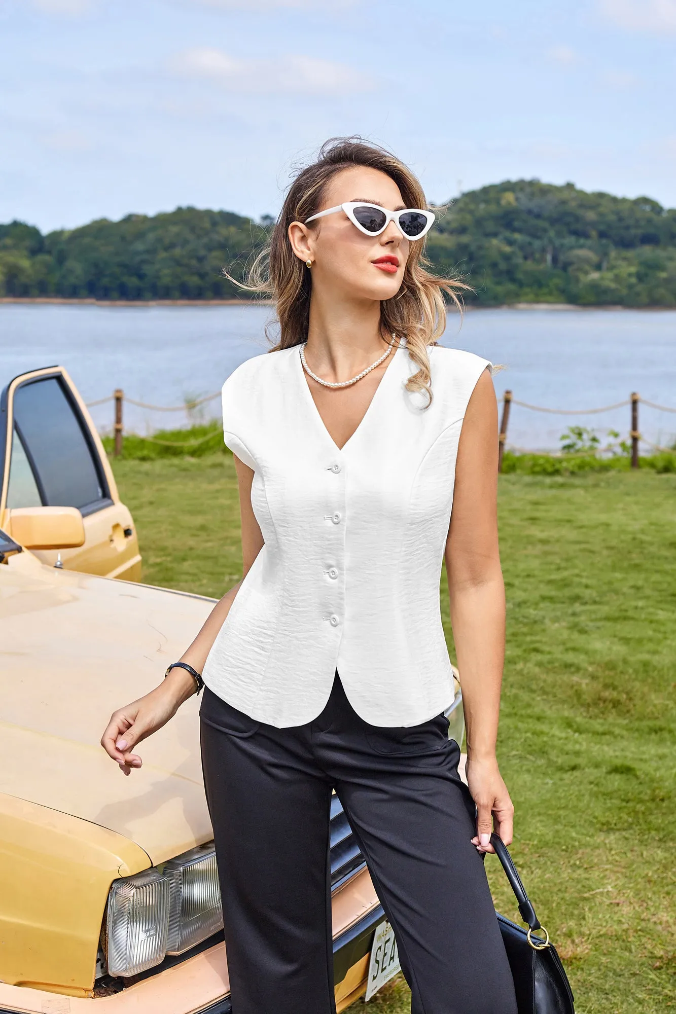 BP Women Vintage Vest Retro V-Neck Single Breasted Vest Coat