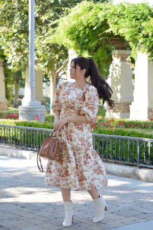 Bridget Brown Floral Midi Dress