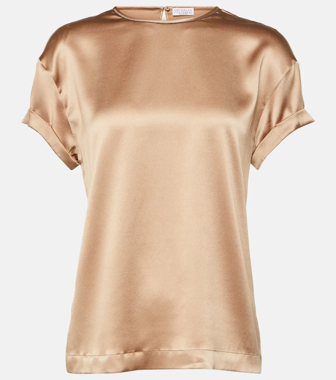 Brunello Cucinelli silk satin T-shirt, neutral