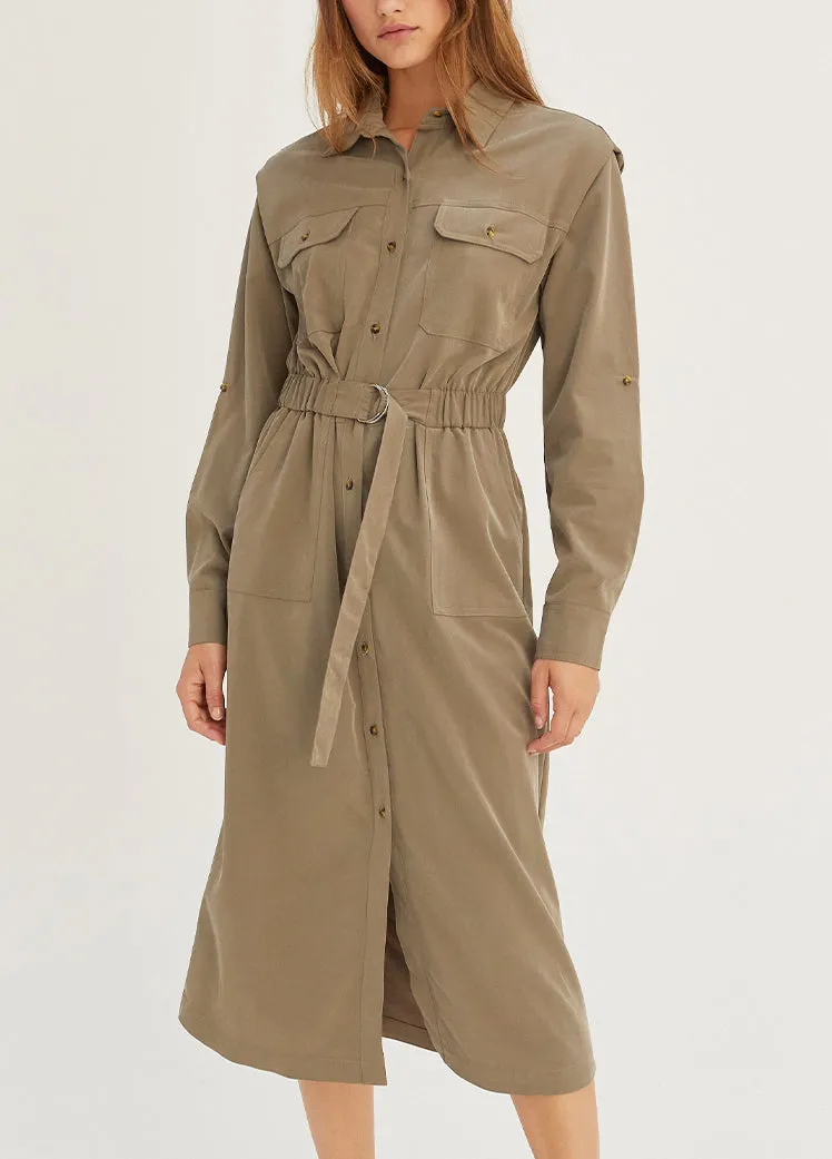 Button Front Olive Midi Dress