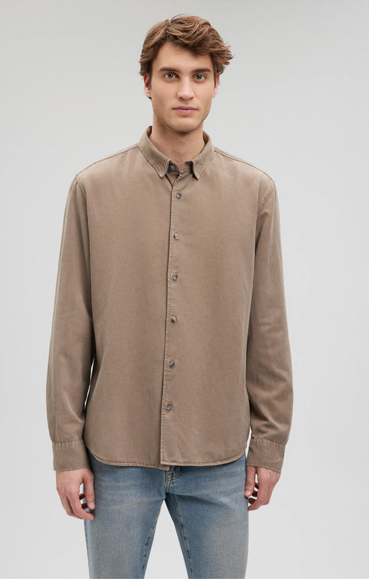 BUTTON-UP LONG SLEEVE SHIRT IN PURE CASHMERE