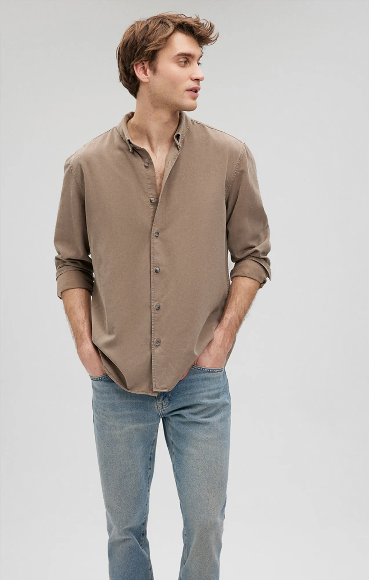 BUTTON-UP LONG SLEEVE SHIRT IN PURE CASHMERE