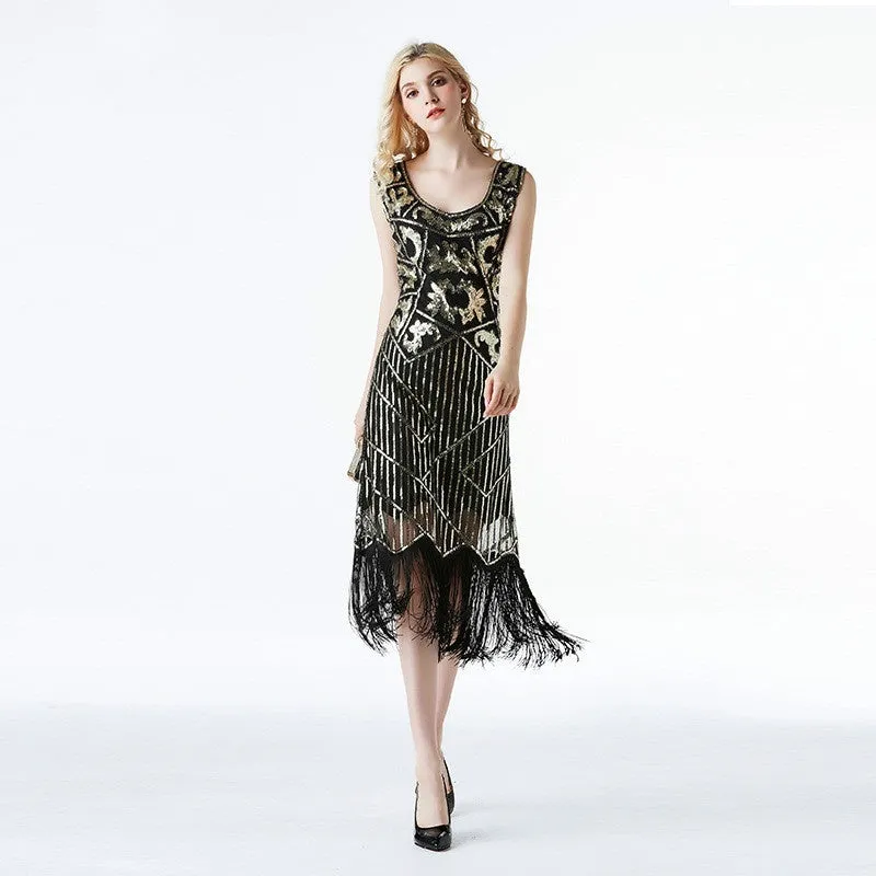 Calf-Length 1920s Dress with Tassels