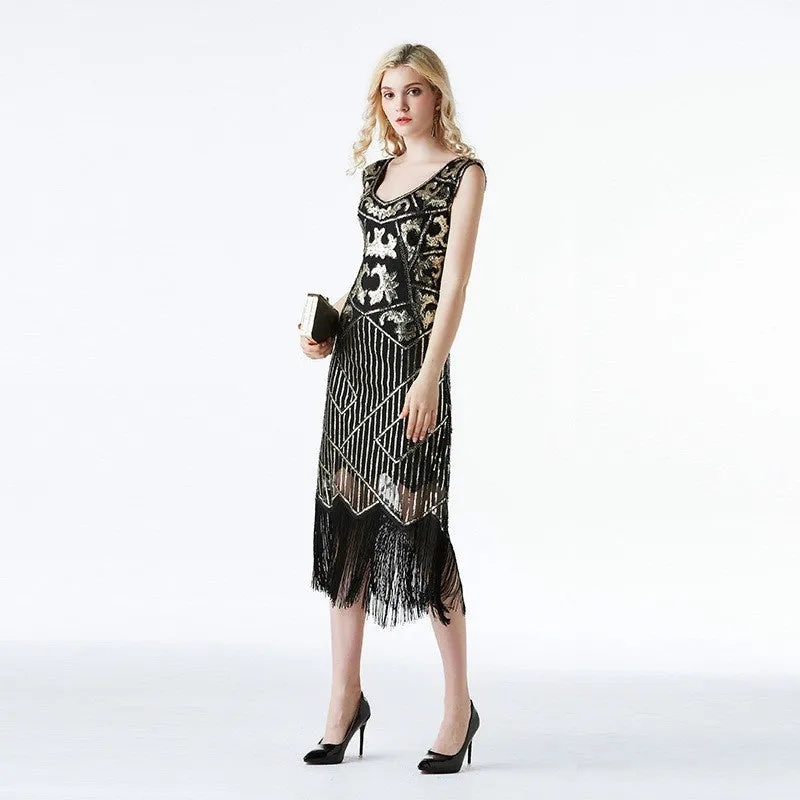 Calf-Length 1920s Dress with Tassels