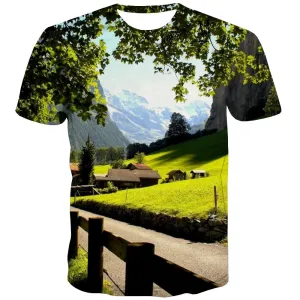 Camping T-shirt Men Sunset Shirt Print Forest Tshirts Novelty Flame Tshirts Cool