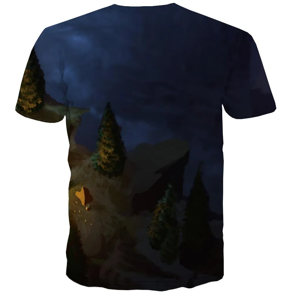 Camping T-shirt Men Sunset T-shirts 3d Forest T shirts Funny Flame Tshirts Novelty