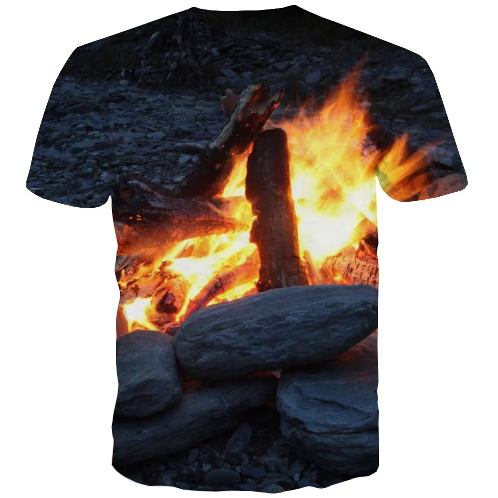 Camping T-shirt Men Sunset Tshirts Casual Forest T shirts Funny Flame Shirt Print