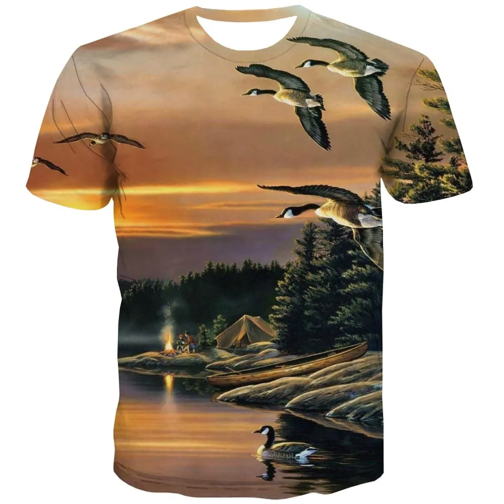 Camping T shirts Men Sunset Tshirt Printed Forest T-shirts 3d Flame Tshirts Casual