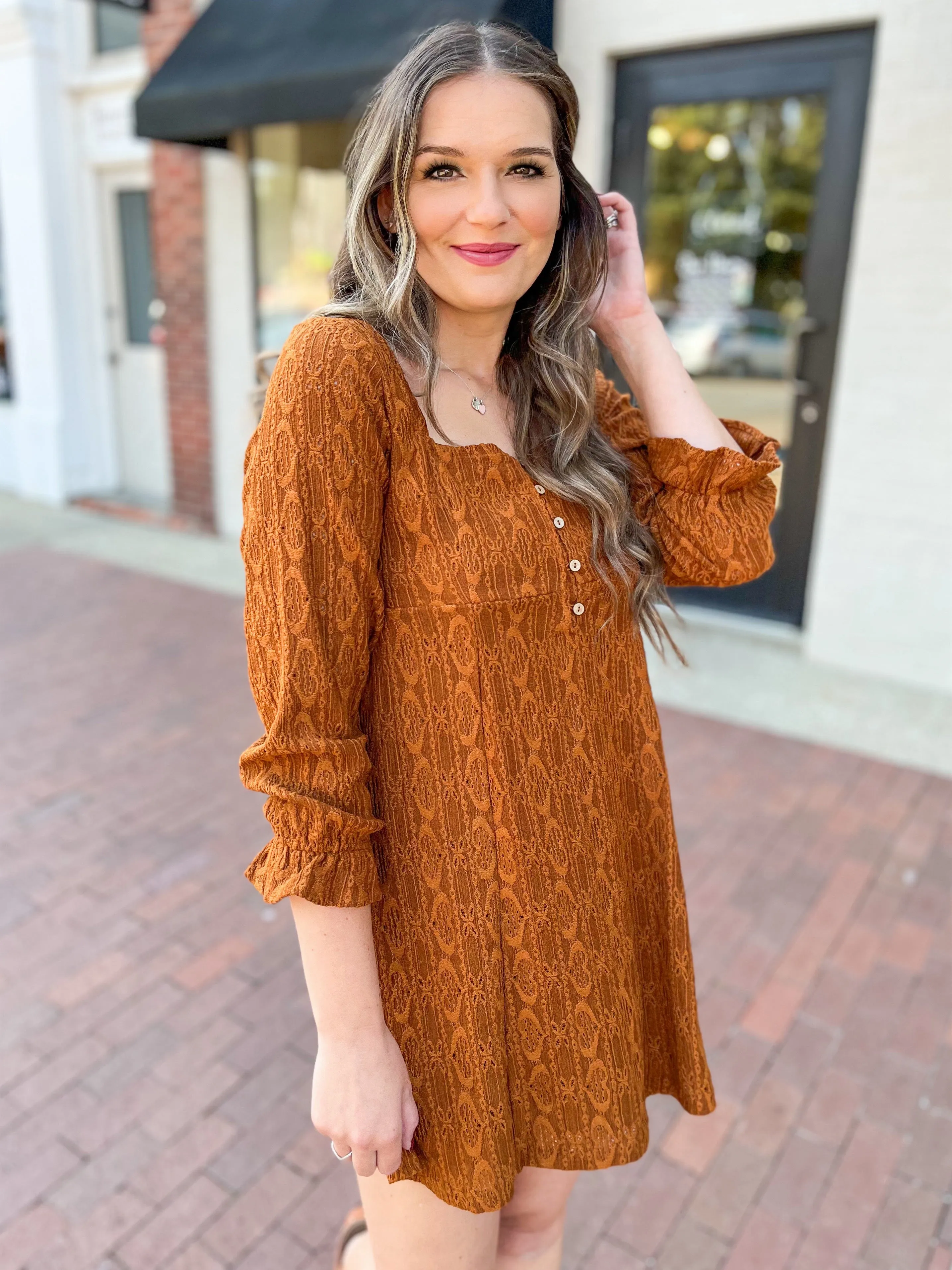 Chestnut Lace Shift Mini Dress