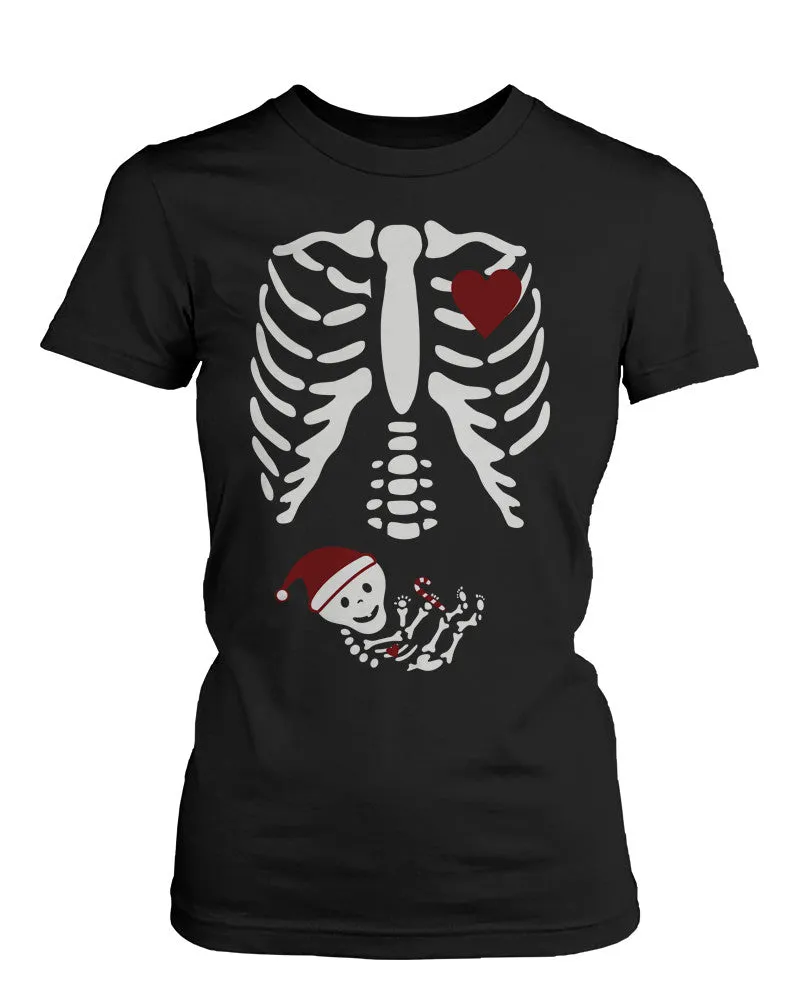 Christmas Pregnant Skeleton Santa Baby X-Ray T-shirt Maternity Themed