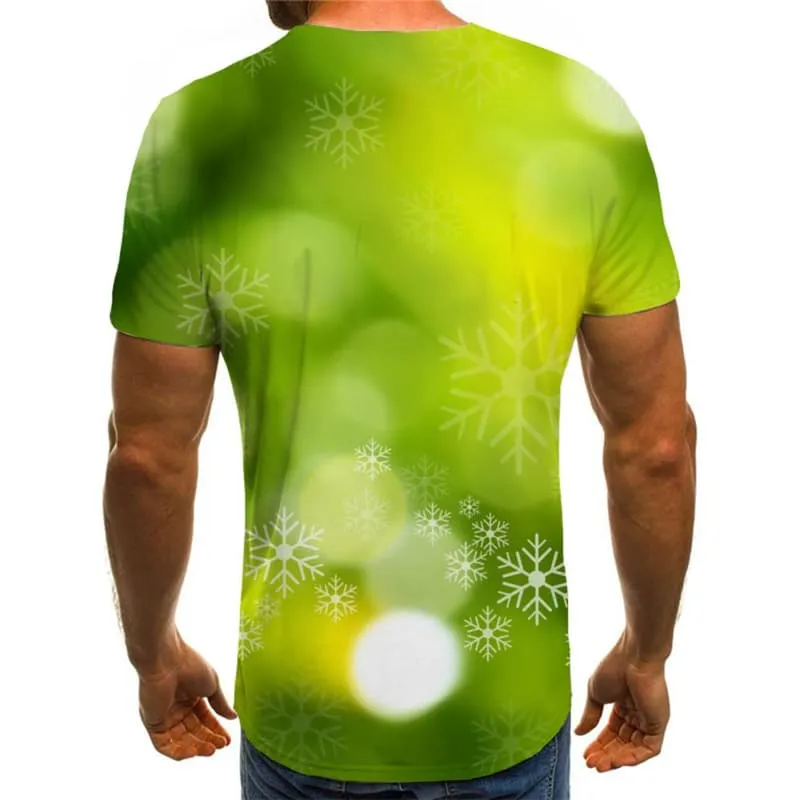 Christmas T-shirt Men Snowflake Tshirt Anime New Year Tshirts Casual Green Tshirts Cool