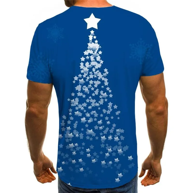 Christmas T shirts Men Christmas Tree Shirt Print Blue Tshirt Anime New Year Tshirts Novelty