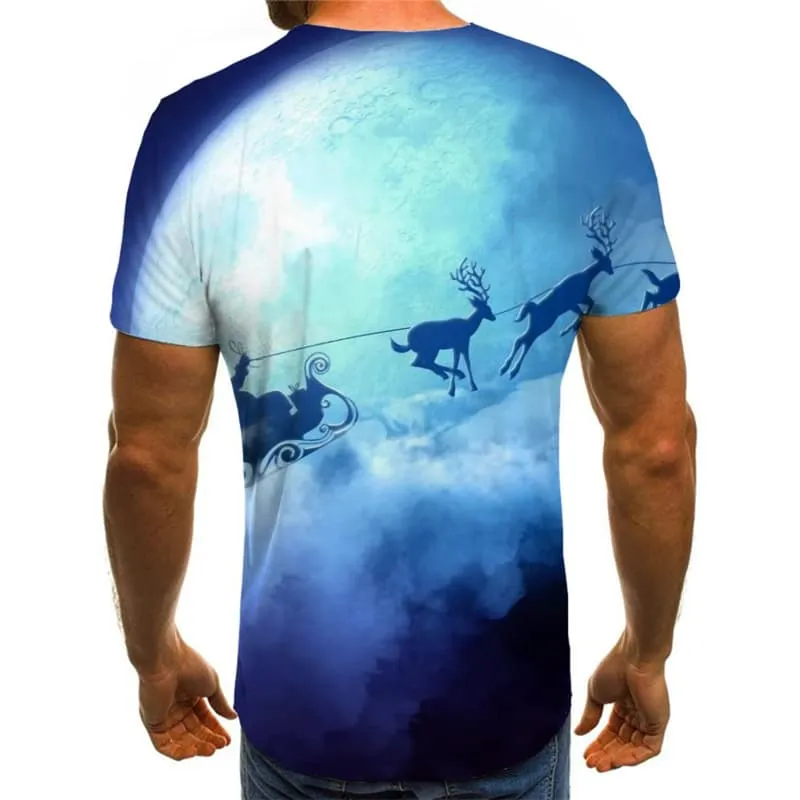 Christmas T shirts Men Deer Tshirts Casual Moon Tshirt Printed New Year Shirt Print