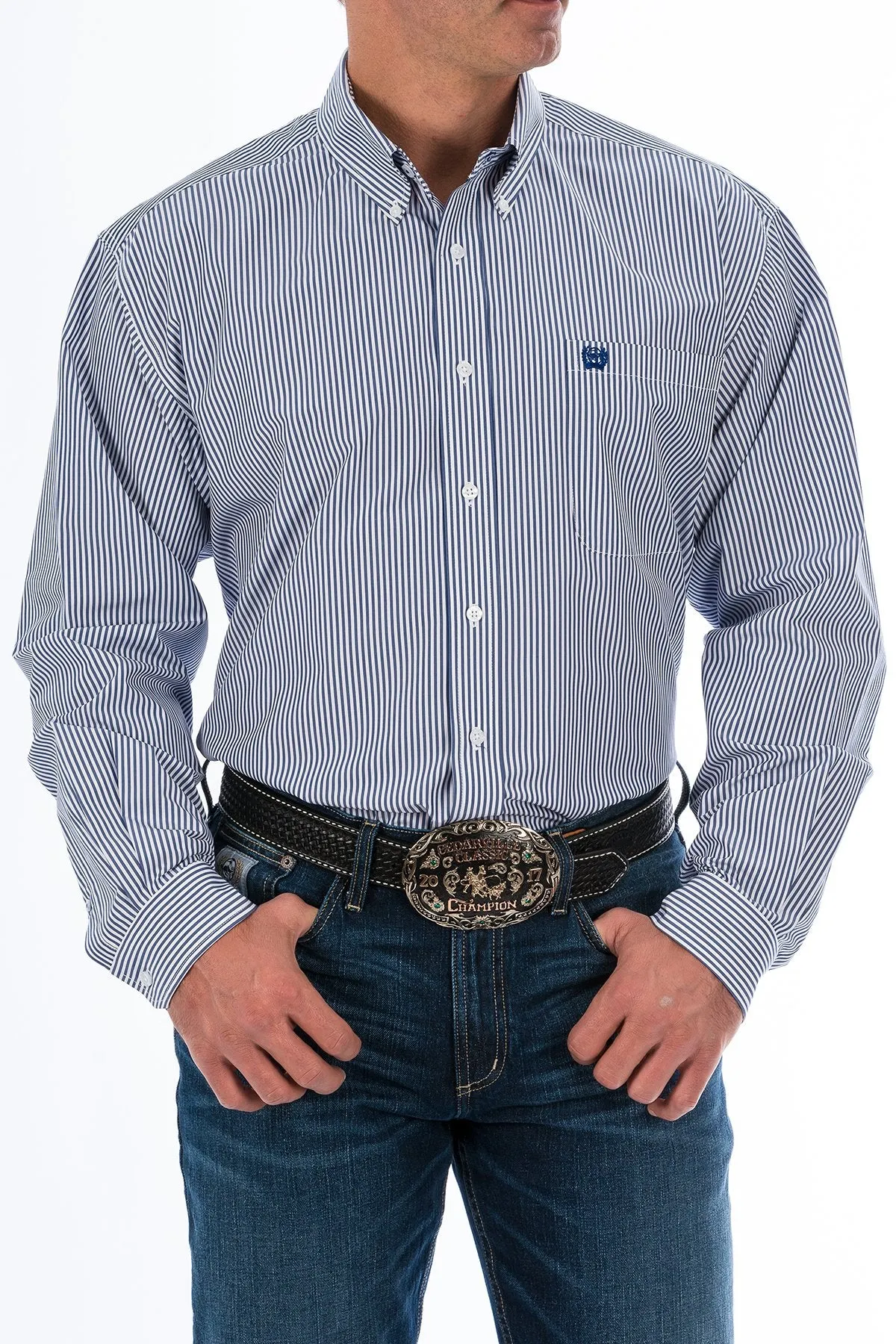 Cinch Men's Tencel Royal Stripe Button Down Western Shirt