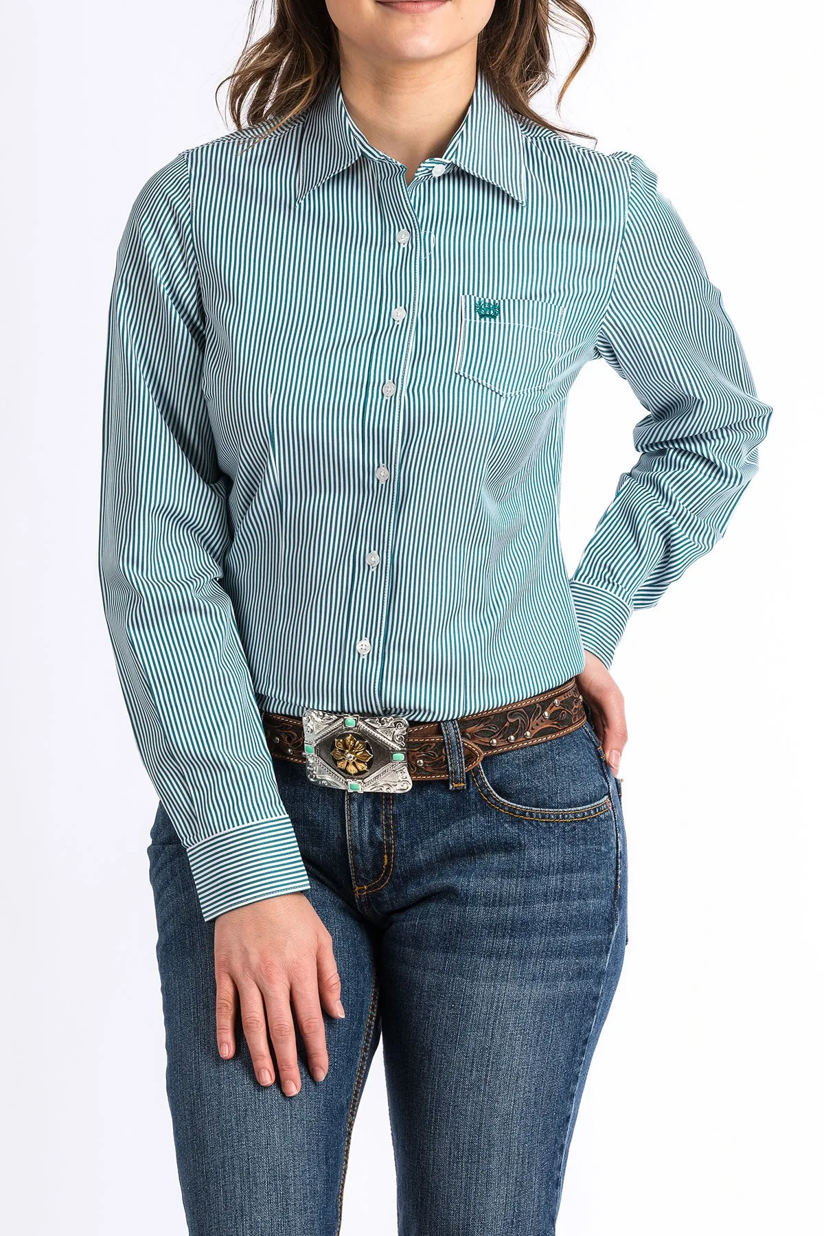 Cinch Teal Striped Ladies' Shirt