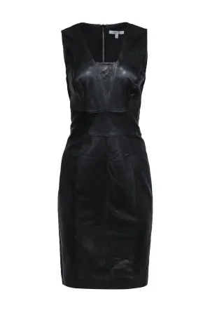 Classiques Entier - Black Leather & Stretch Knit Sheath Dress Sz 8