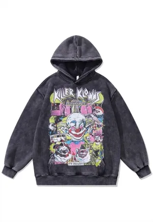 Clown hoodie creepy vintage wash pullover killer jumper grey