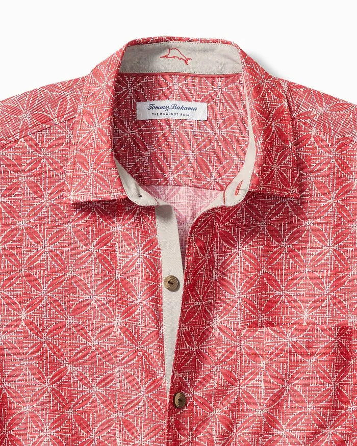 Coconut Point Fleur De Geo IslandZone® Camp Shirt in Boomerang Red by Tommy Bahama