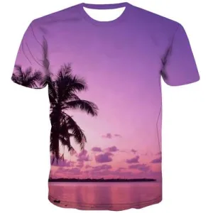 Coconut Tree T-shirt Men Nebula T-shirts 3d Sky Shirt Print Purple Tshirt Printed Harajuku T-shirts Graphic Short Sleeve Hip hop