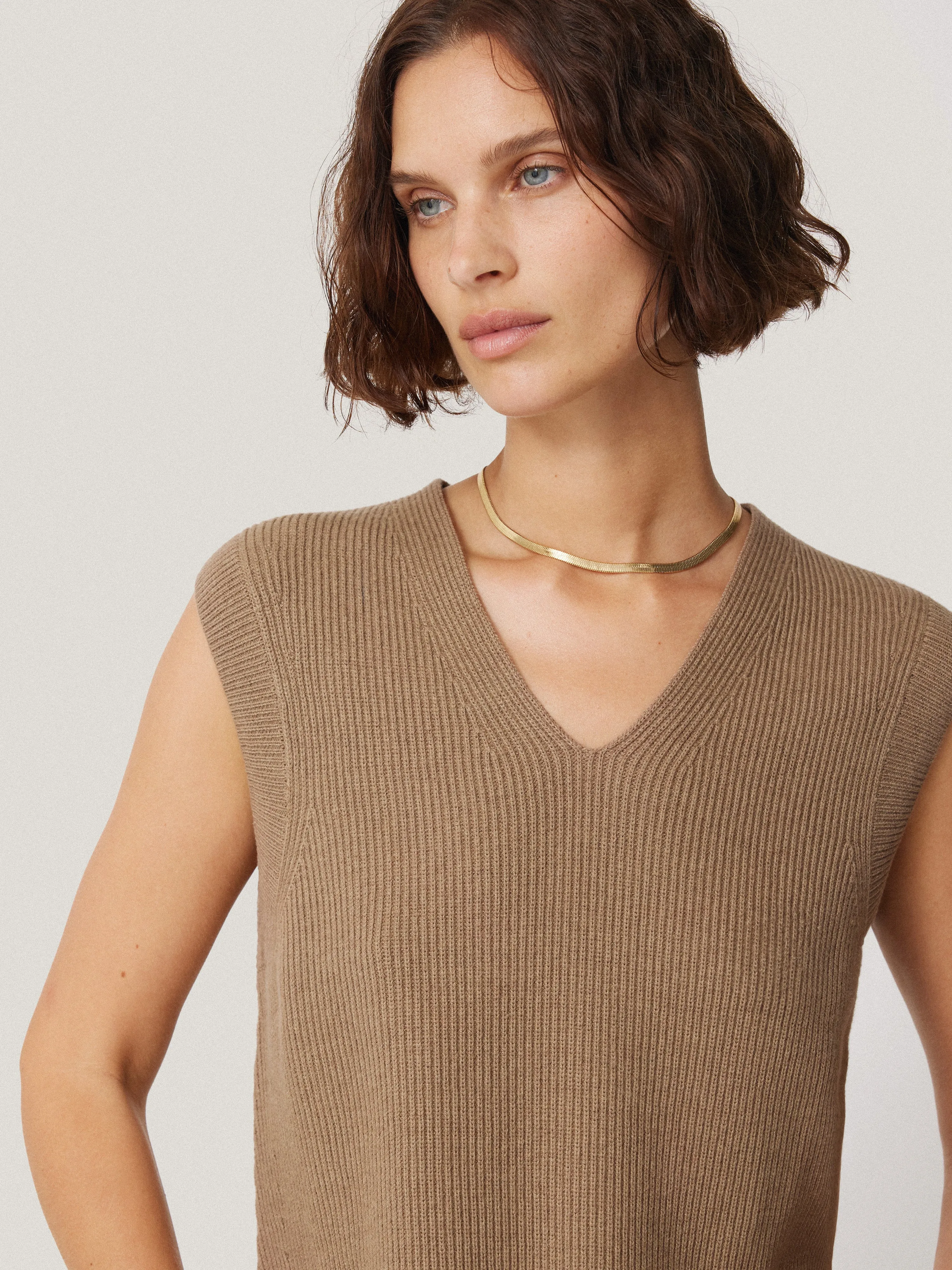 Cotton Blend V Neck Tank | Neutral