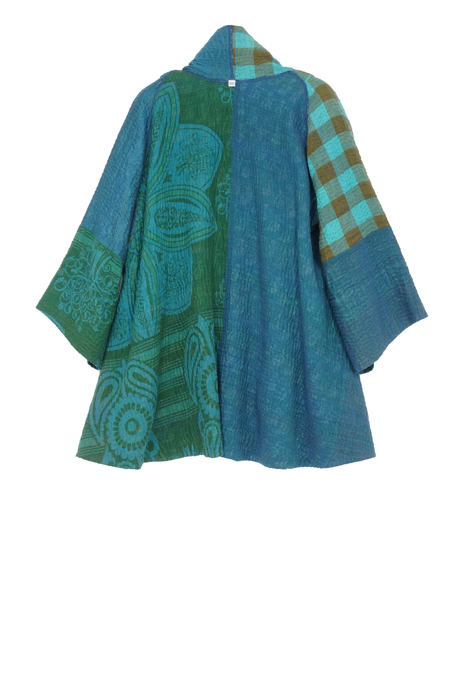 COTTON SILK SW PATCH KANTHA KIMONO JKT - ws4004-tel -