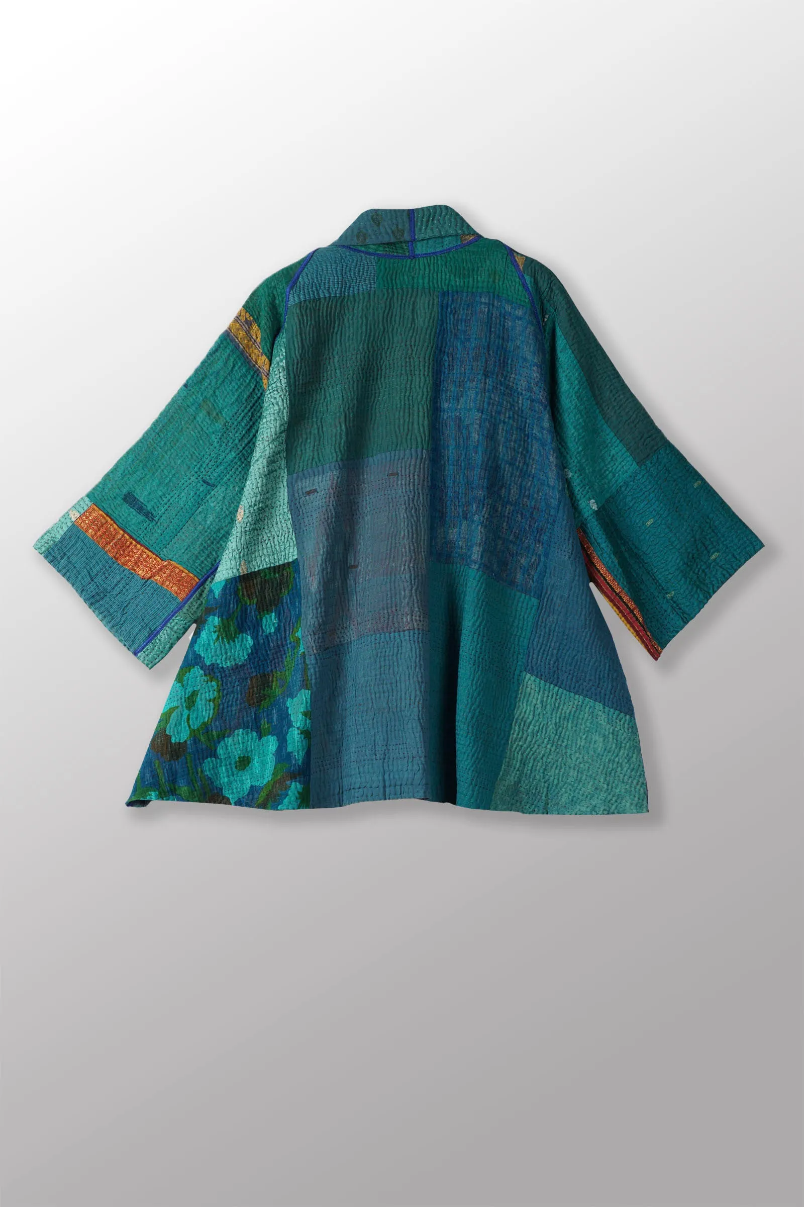 COTTON SILK SW PATCH KANTHA KIMONO JKT - ws4004-tel -