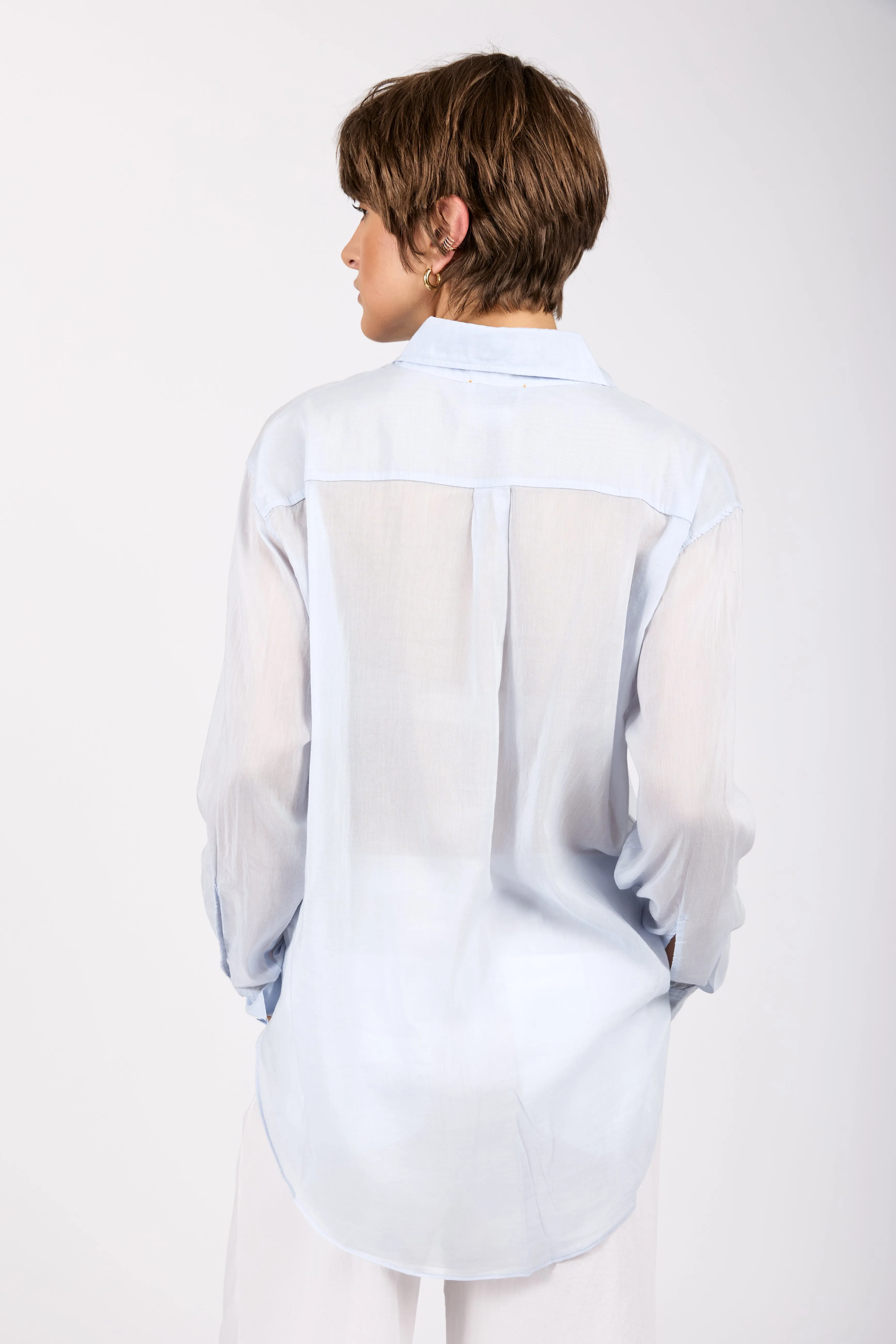 Cotton Silk Voile Oversized Shirt in Sky