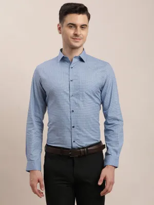 Cotton Tencel Light Blue Printed Regular Fit Full Sleeve Formal Shirt