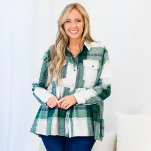 Cozy Plaid Babydoll Shacket, Green