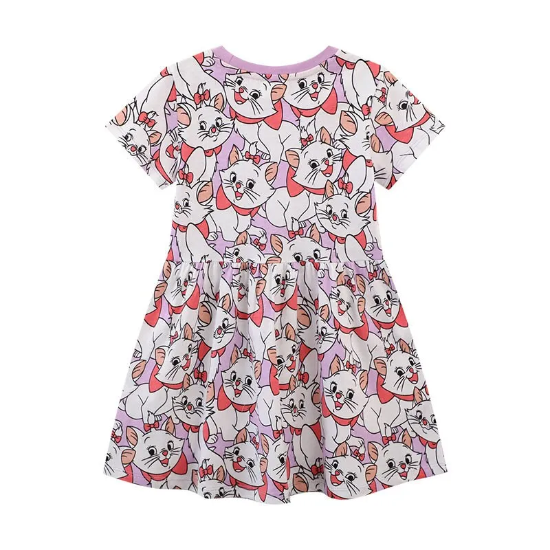 Cute Cat Pattern Purple Short Sleeve Girls Summer Tutu Dress