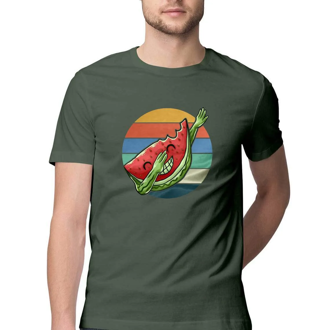 Dabbing Watermelon Round Neck T-Shirts