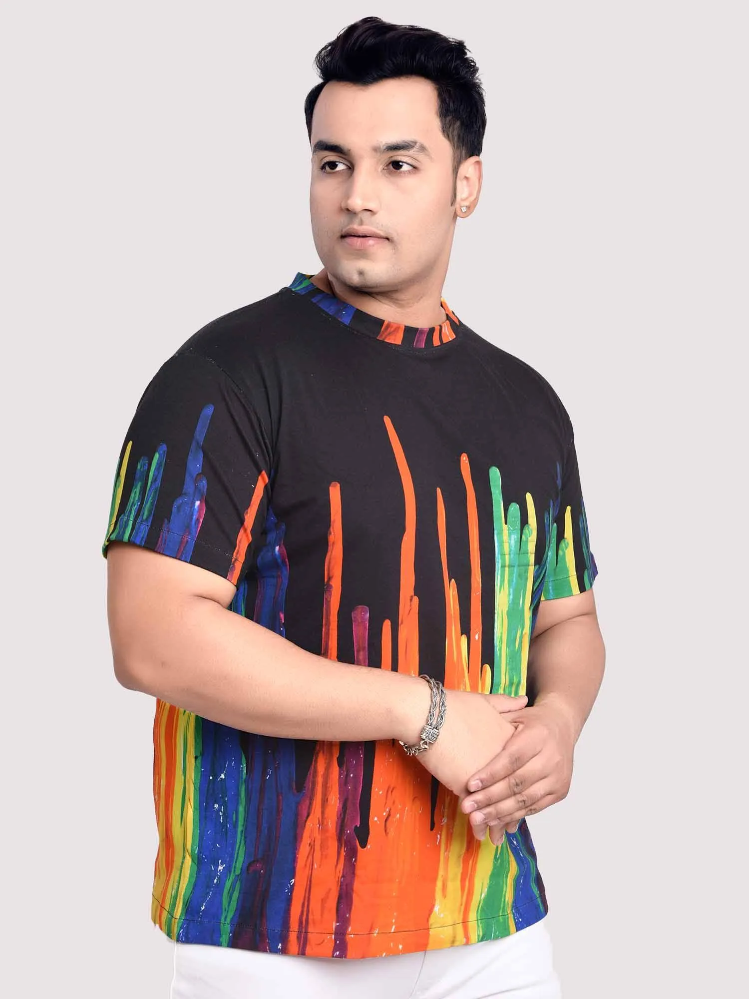 Dancing Fountain Black Digital Printed Round Neck T-Shirt Men's Plus Size