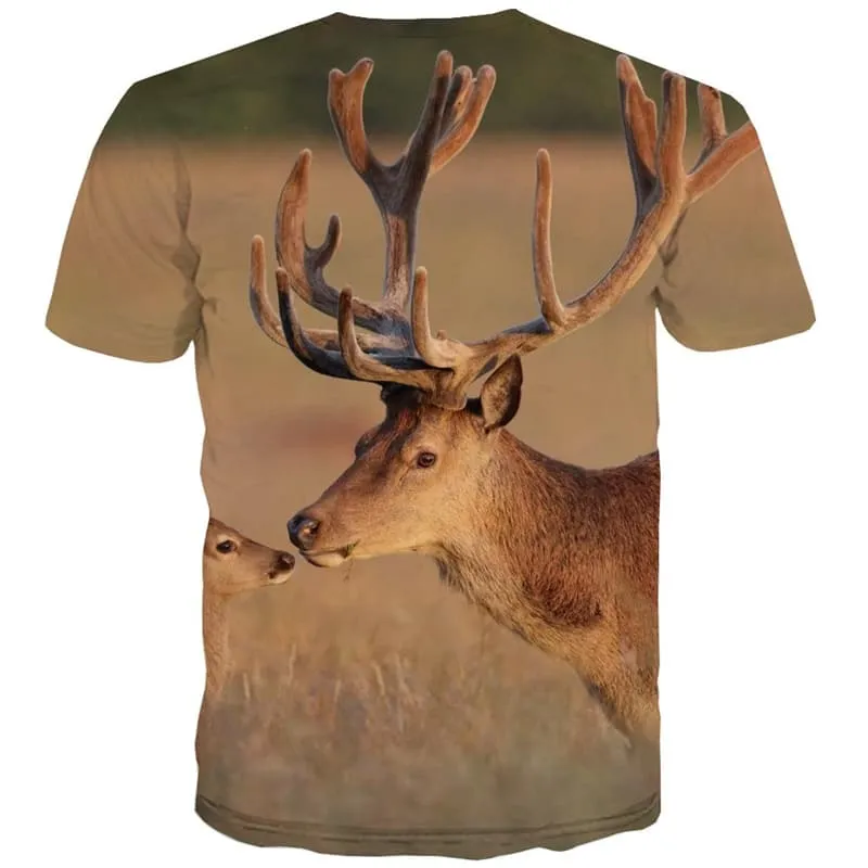 Deer T-shirt Men Animal T shirts Funny Lovely Tshirts Cool Short Sleeve Fashion