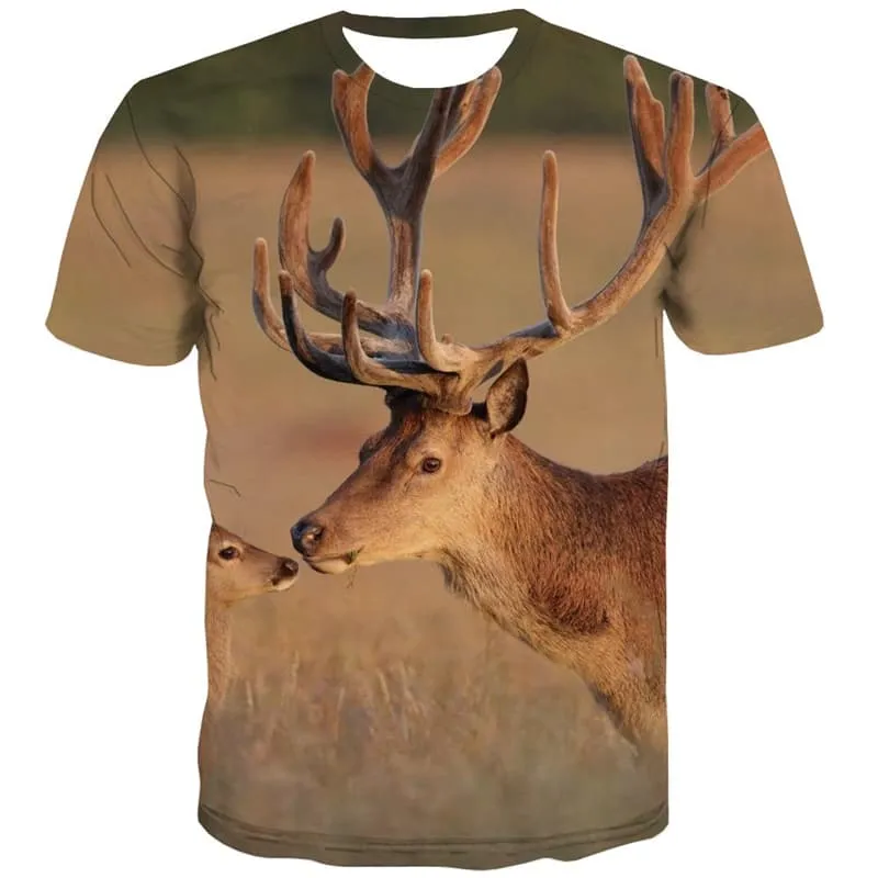 Deer T-shirt Men Animal T shirts Funny Lovely Tshirts Cool Short Sleeve Fashion