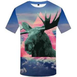 Deer T-shirt Men Animal Tshirts Casual Geometric Flower Tshirts Cool Space Galaxy Shirt Print Abstract T-shirts Graphic