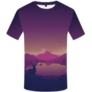 Deer T-shirt Men Animal Tshirts Casual Mountain Tshirts Cool Cartoon Shirt Print Space Galaxy Tshirt Anime Short Sleeve T shirts