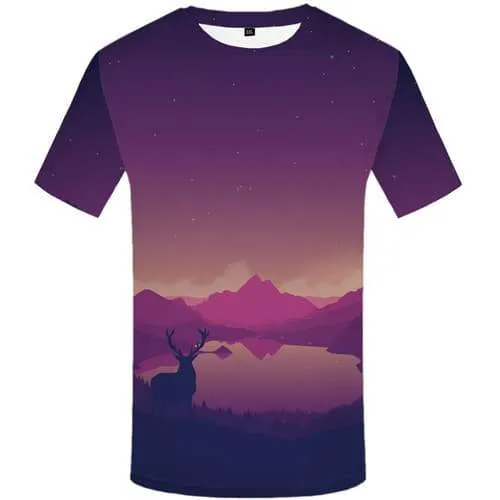 Deer T-shirt Men Animal Tshirts Casual Mountain Tshirts Cool Cartoon Shirt Print Space Galaxy Tshirt Anime Short Sleeve T shirts