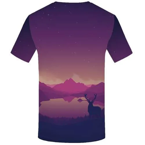 Deer T-shirt Men Animal Tshirts Casual Mountain Tshirts Cool Cartoon Shirt Print Space Galaxy Tshirt Anime Short Sleeve T shirts