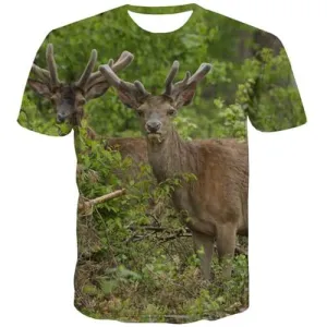 Deer T-shirt Men Animal Tshirts Cool Deep Forest Tshirt Printed Hip Hop Tshirts Casual Christmas T-shirts Graphic Short Sleeve