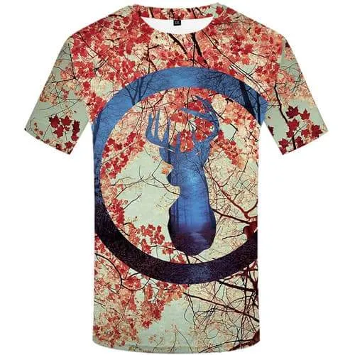 Deer T-shirt Men Forest T-shirts Graphic Animal T-shirts 3d Geometric Tshirts Cool Abstract Tshirt Printed Short Sleeve Hip hop