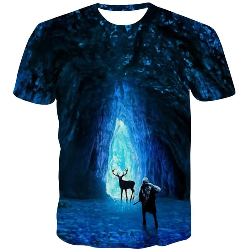 Deer T shirts Men Animal T shirts Funny Harajuku Tshirts Novelty Blue Tshirts Cool