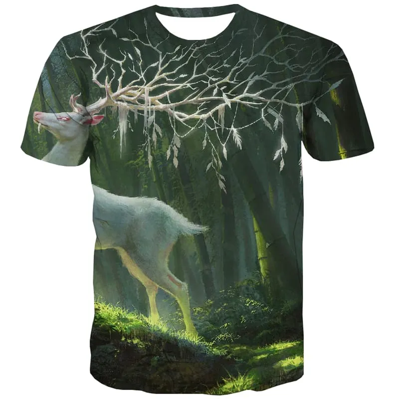 Deer T shirts Men Animal Tshirts Cool Bamboo T-shirts 3d Harajuku T shirts Funny