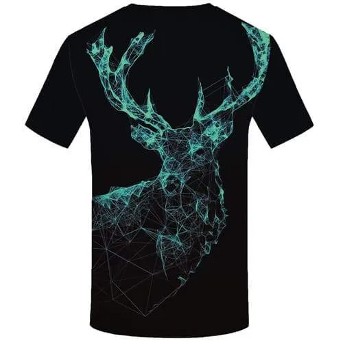 Deer T shirts Men Geometric T-shirts Graphic Black Tshirt Printed Animal T-shirts 3d Punk Tshirts Casual Short Sleeve Fashion