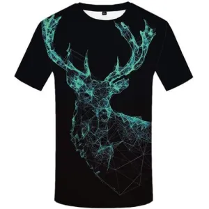 Deer T shirts Men Geometric T-shirts Graphic Black Tshirt Printed Animal T-shirts 3d Punk Tshirts Casual Short Sleeve Fashion