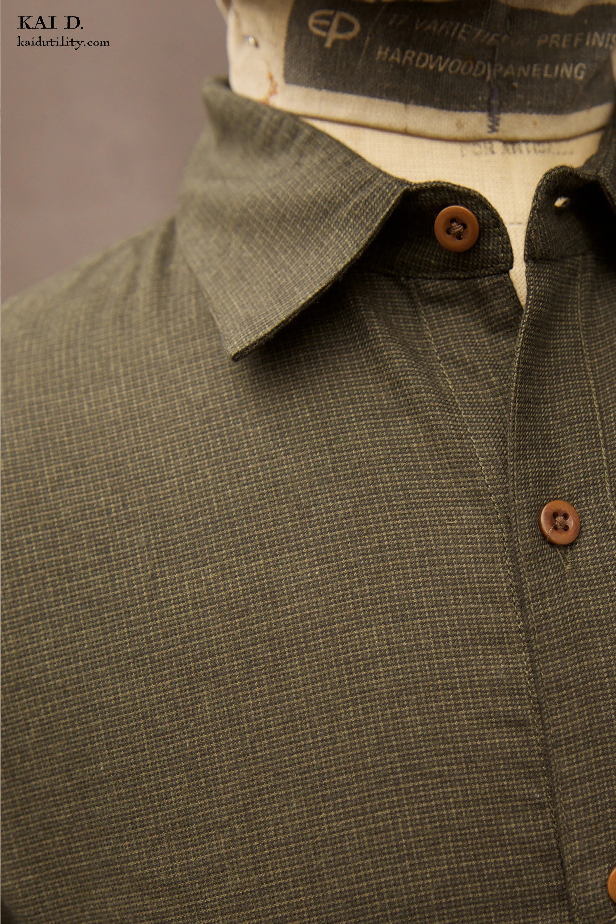 Delancey Shirt - Green Cotton Tencel Microcheck - S, M