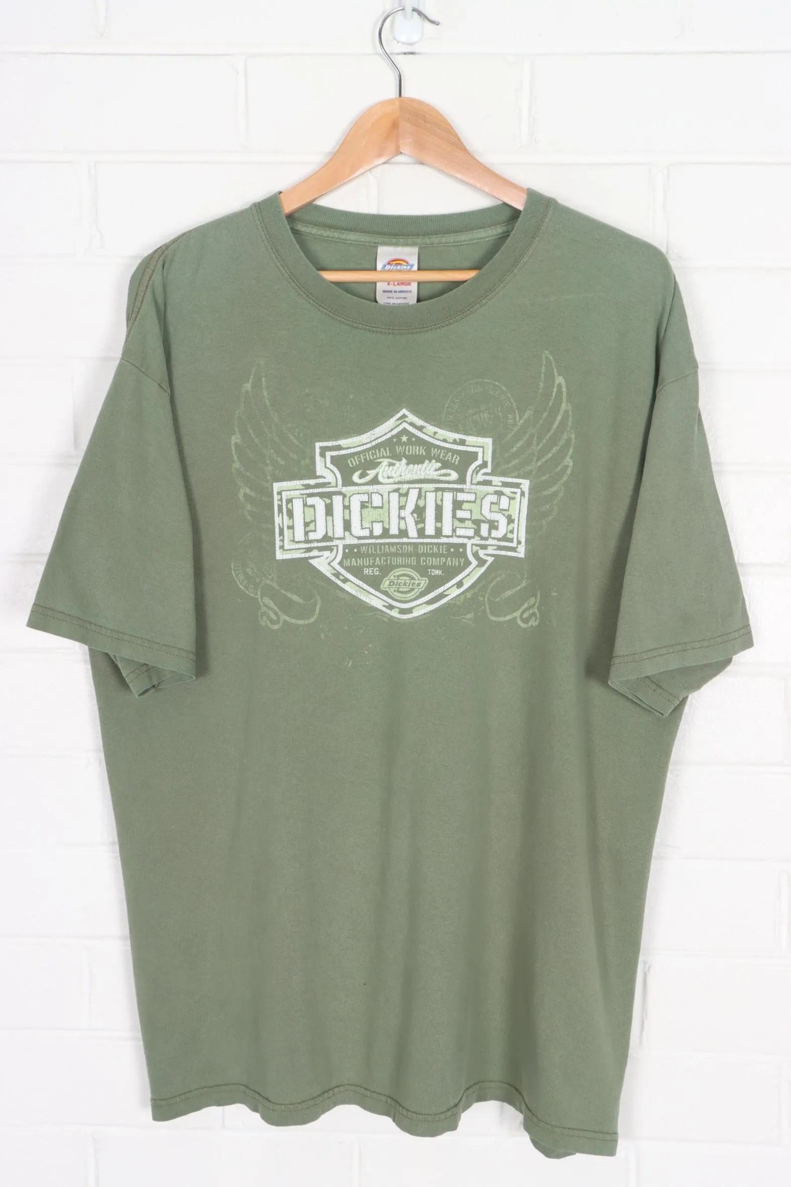 DICKIES Army Green Camo Logo Y2K T-Shirt (XL)