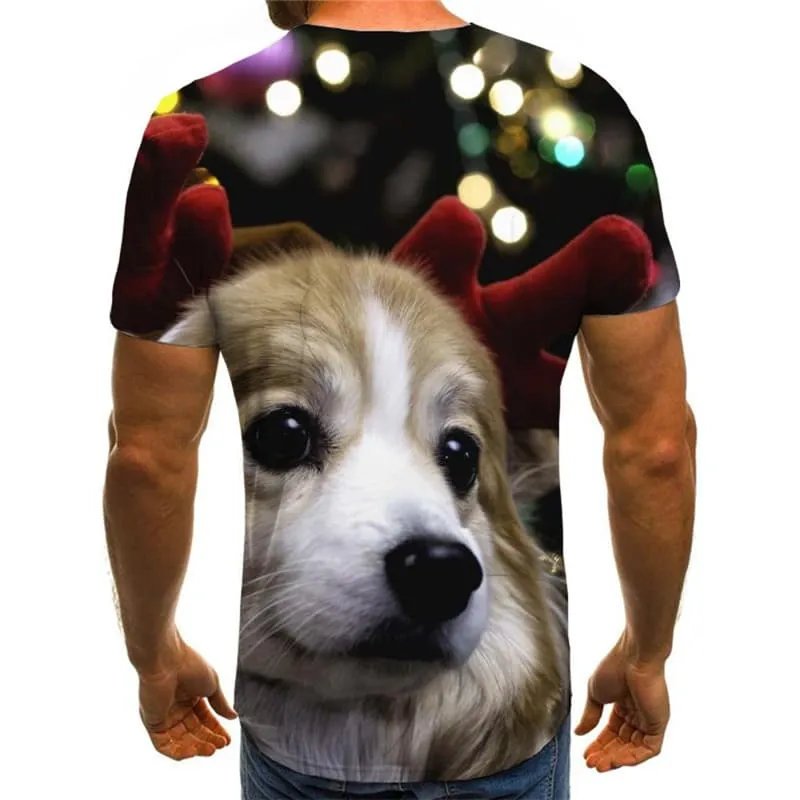 Dog T shirts Men Animal Tshirts Casual Christmas Tshirts Novelty Harajuku Shirt Print New Year T shirts Funny