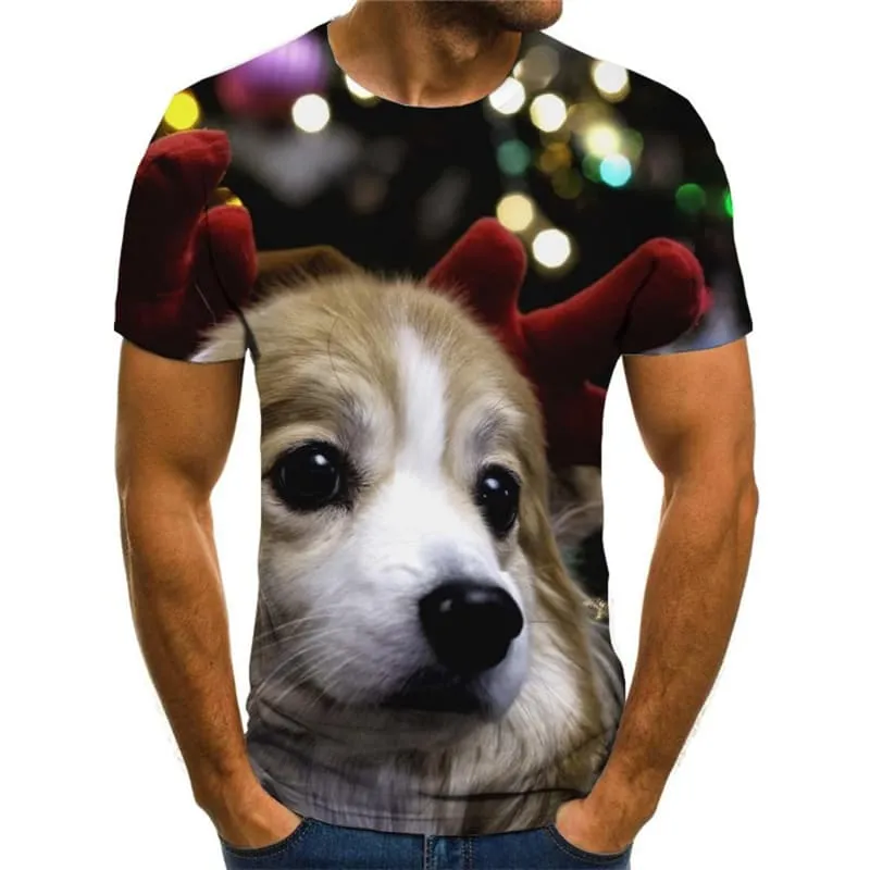 Dog T shirts Men Animal Tshirts Casual Christmas Tshirts Novelty Harajuku Shirt Print New Year T shirts Funny