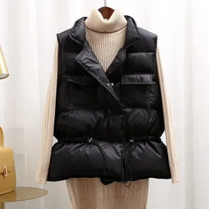 Drawstring Winter Women Gilet Jacket