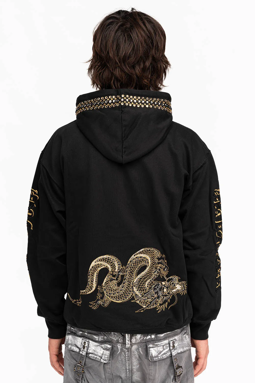 DRESSED UP PULLOVER HOODIE WITH CRYSTALS IN BLACK